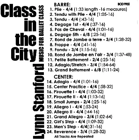 Class in the City § Music for Ballet Class　バレエレッスンCD　トラックリスト