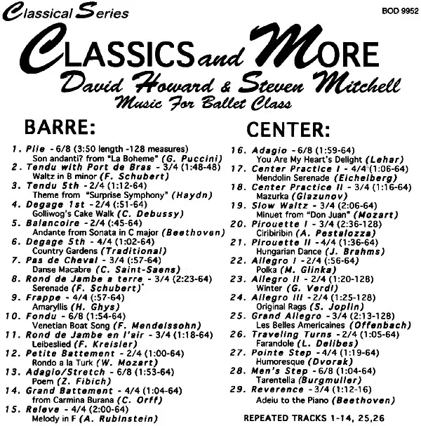 Classics and More 　バレエレッスンCD　トラックリスト