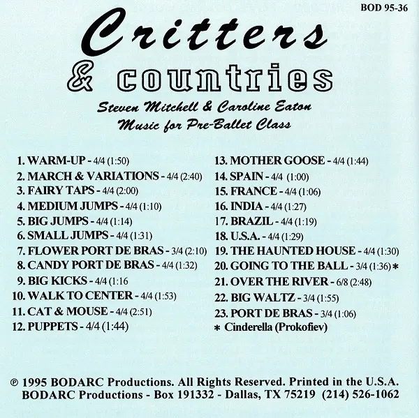 Critters & Countries バレエレッスンCD トラックリスト