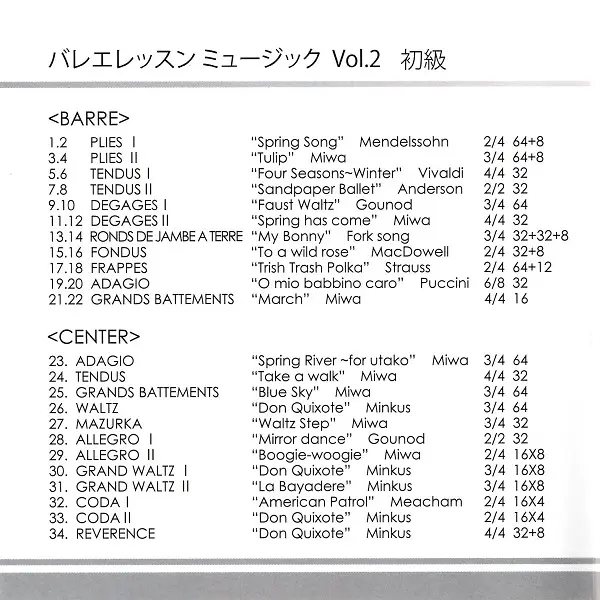 Music for Ballet Class Vol.2 初級　レッスンCD