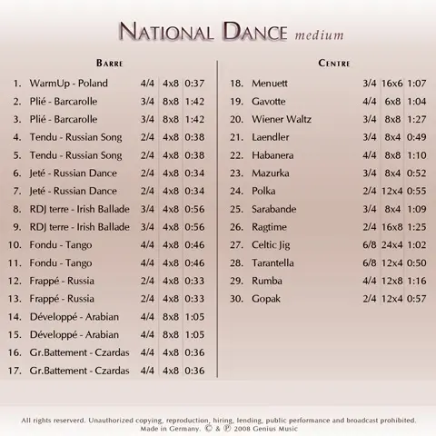 National Dance (ミディアム) バレエレッスンCD トラックリスト