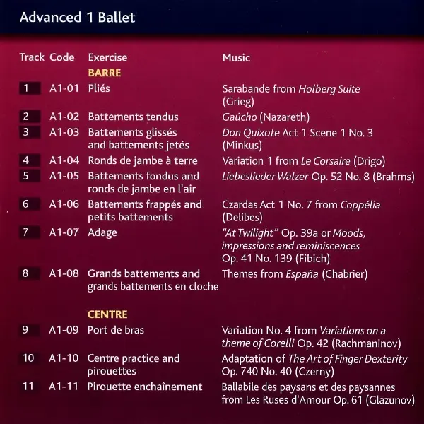 RAD Advanced 1 Ballet バレエレッスンCD トラックリスト1