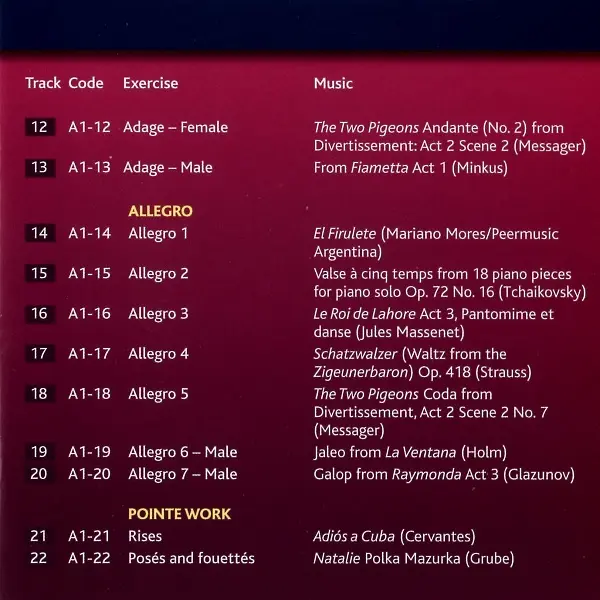 RAD Advanced 1 Ballet バレエレッスンCD トラックリスト2