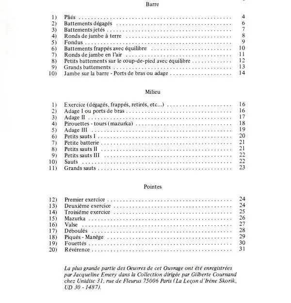 Musiques pour la lecon de danse, Vol.2　楽譜　目次