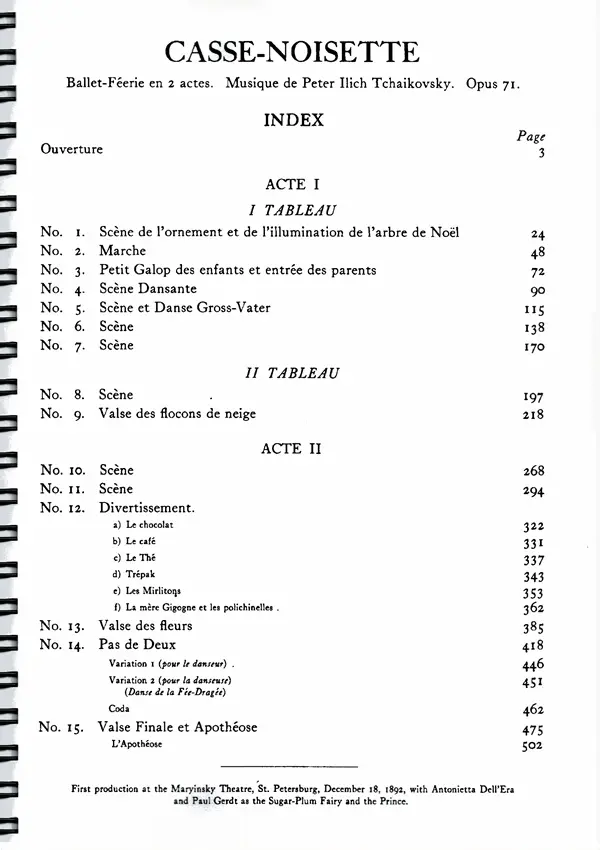 くるみ割り人形 全幕 オーケストラ楽譜 目次