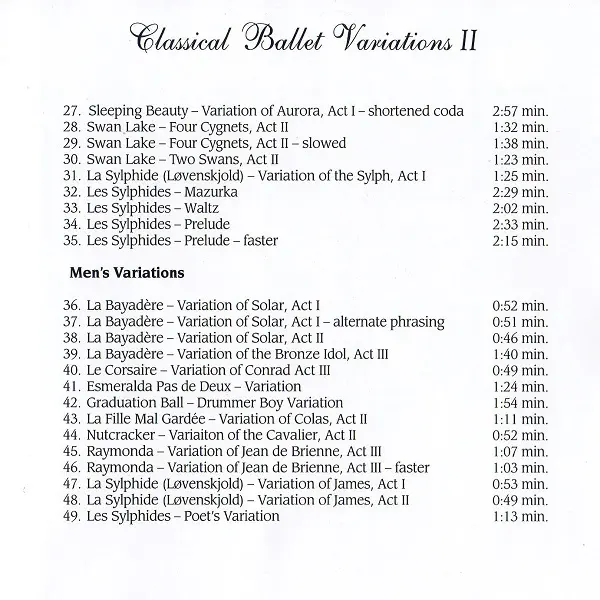 Classical Ballet Variations II　ヴァリエーションCD　トラックリスト2