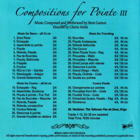 Compositions for Pointe III バレエレッスンCD　トラックリスト