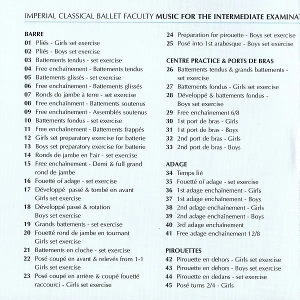 Imperial Classical Ballet: Intermediate　バレエレッスンCD　トラックリスト1