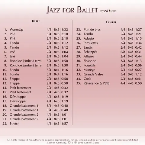 Jazz for Ballet (ミディアム)　バレエレッスンCD　トラックリスト