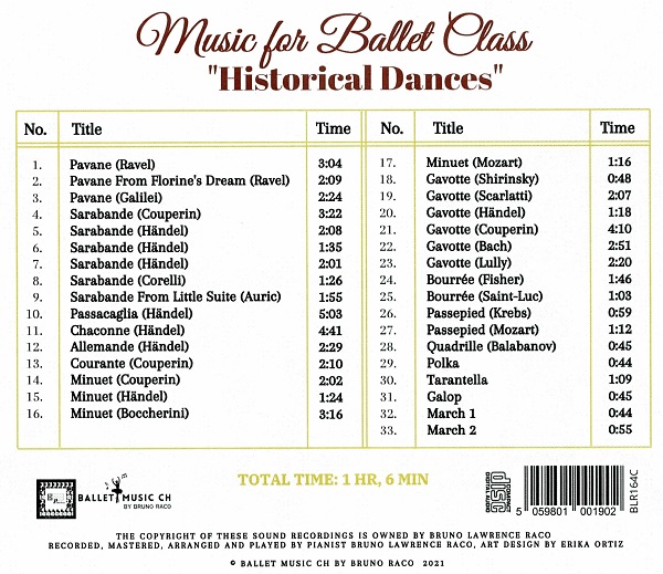 Music for Ballet Class 「ヒストリカルダンス」　レッスンCD　トラックリスト