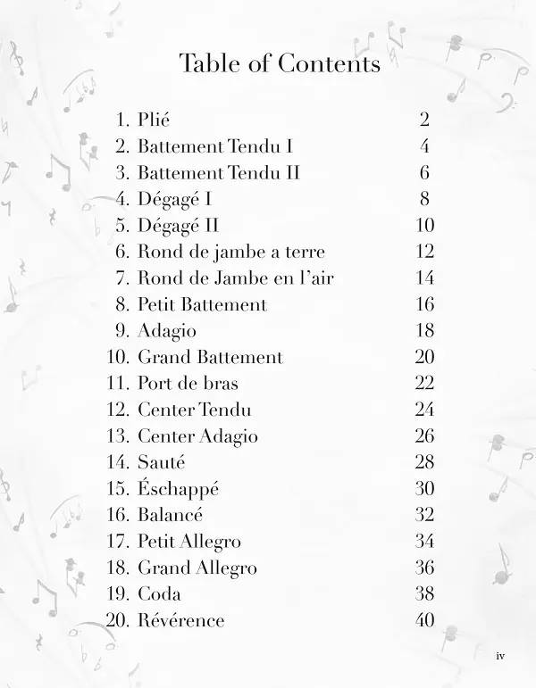 New Piano Music for Ballet Class 楽譜　目次