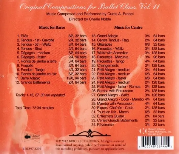 Original Compositions For Ballet Class, Vol.11 バレエレッスンCD　トラックリスト