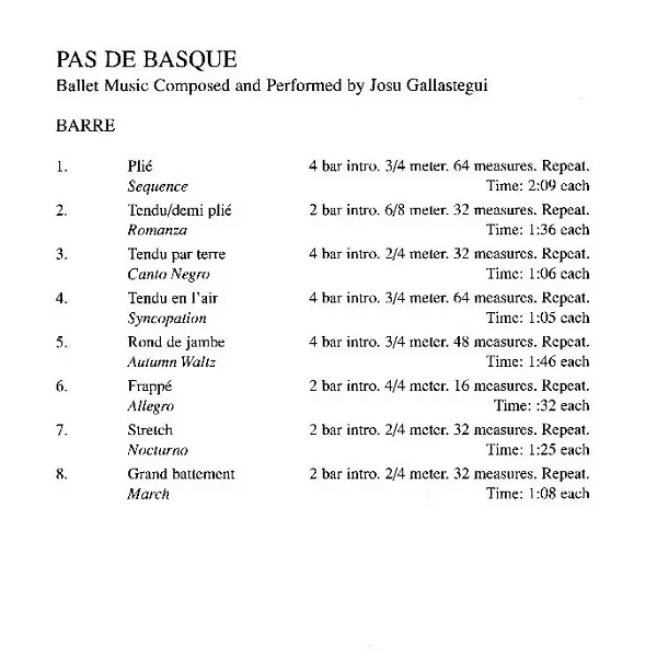 Pas de basque　バレエレッスンCD　トラックリスト1