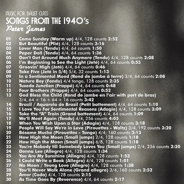 Songs from The 1940s　バレエレッスンCD　トラックリスト