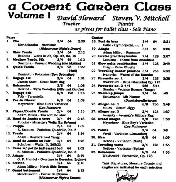 A Covent Garden Class Vol.1　バレエレッスンCD　トラックリスト
