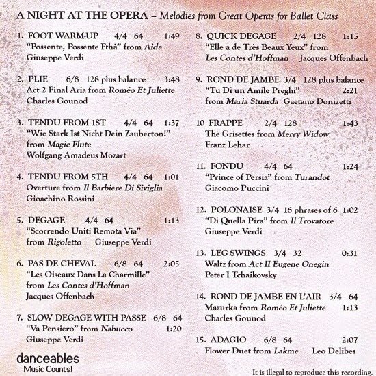 A Night at the Opera　バレエレッスンCD　トラックリスト1
