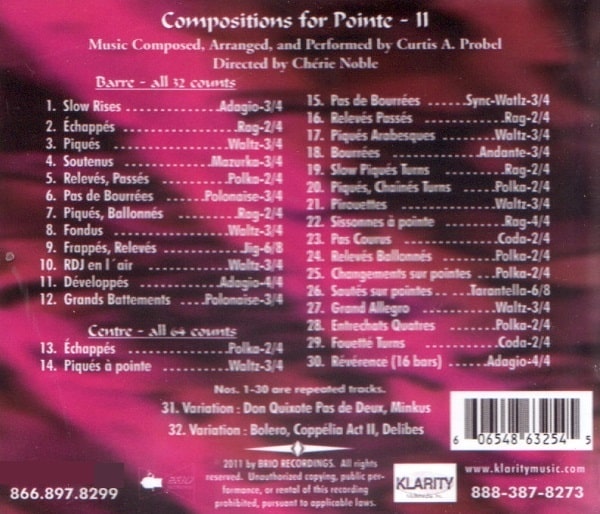 Compositions for Pointe II バレエレッスンCD　トラックリスト