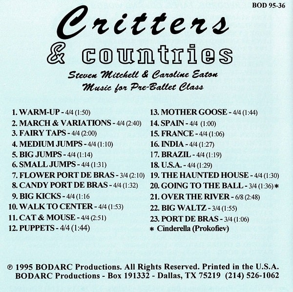 Critters & Countries　バレエレッスンCD　トラックリスト