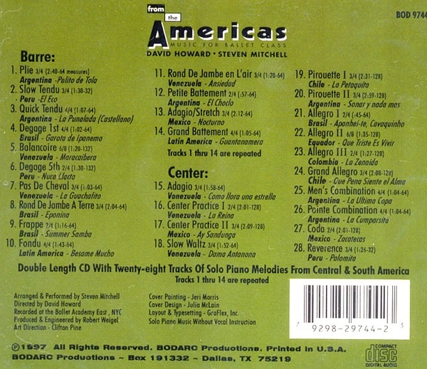 From the Americas　バレエレッスンCD　トラックリスト