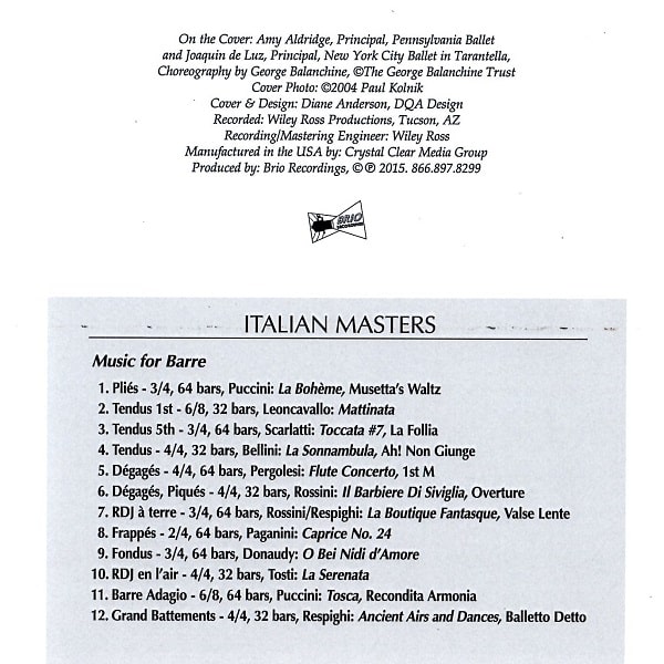 Italian Masters バレエレッスンCD　トラックリスト1