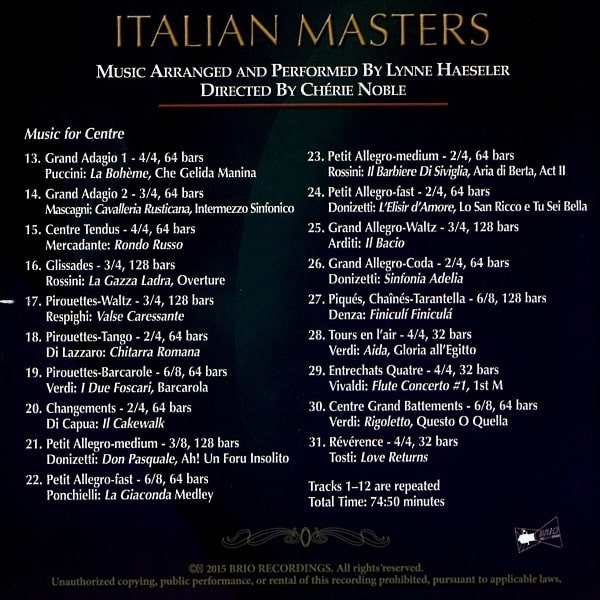 Italian Masters バレエレッスンCD　トラックリスト1