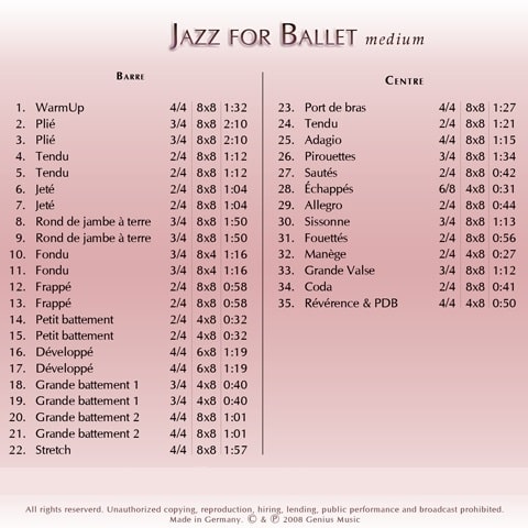 Jazz for Ballet (ミディアム)　バレエレッスンCD　トラックリスト