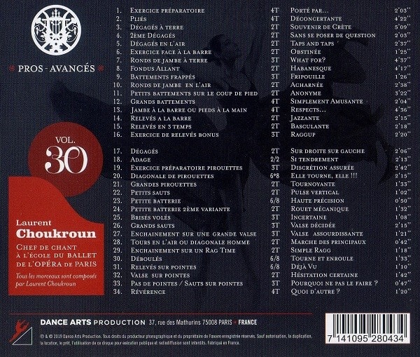 ローラン・シュクルン Avances-Pros, Vol.30　バレエレッスンCD　トラックリスト