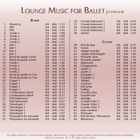 Lounge for Ballet　バレエレッスンCD　トラックリスト