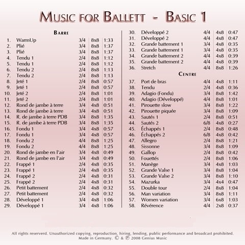 Music for Ballet Basic 1 　バレエレッスンCD　トラックリスト