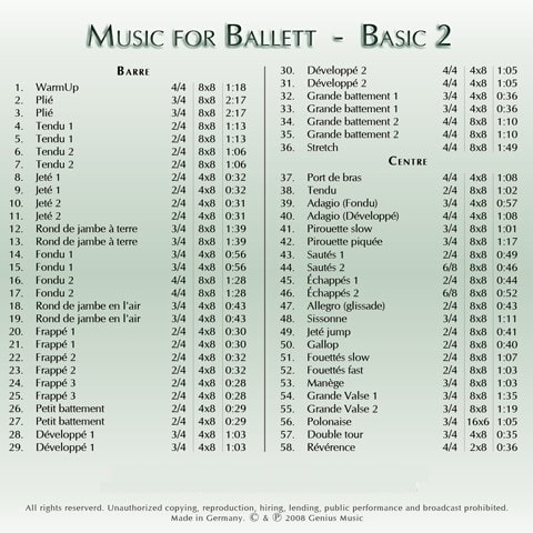 Music for Ballet Basic 2 　バレエレッスンCD　トラックリスト