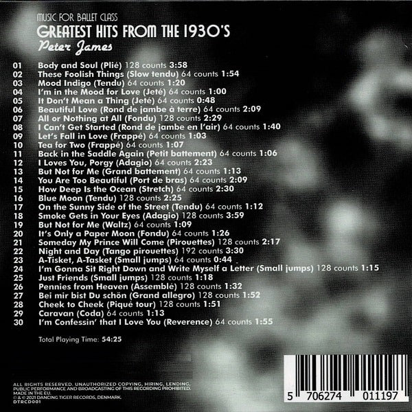 Greatest Hits from The 1930's　バレエレッスンCD　トラックリスト