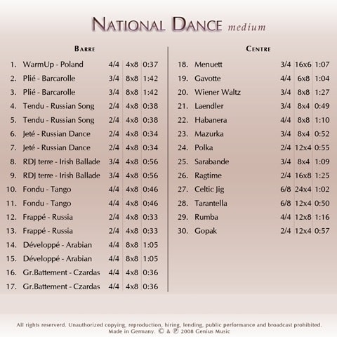 National Dance (ミディアム)　バレエレッスンCD　トラックリスト