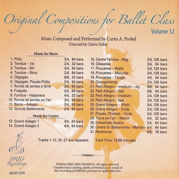 Original Compositions For Ballet Class, Vol.12  バレエレッスンCD　トラックリスト