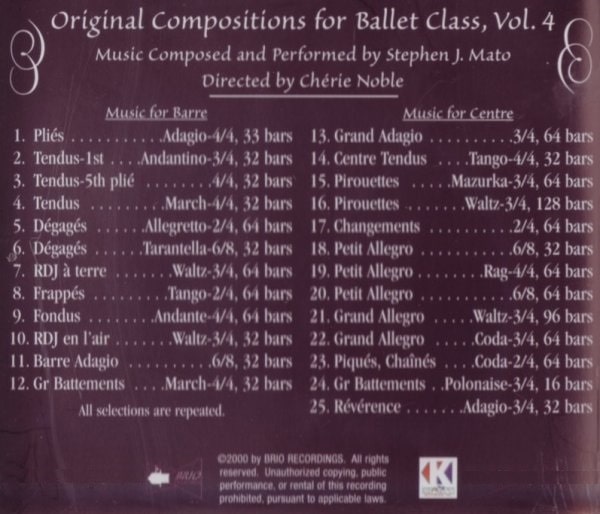 Original Compositions For Ballet Class, Vol.4 バレエレッスンCD　トラックリスト