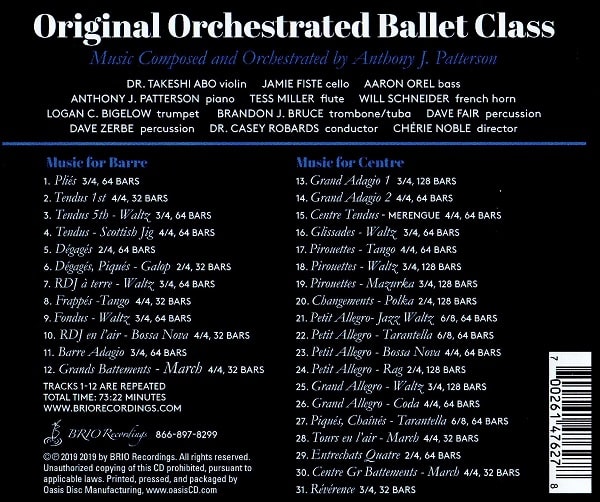 Original Orchestrated Ballet Class バレエレッスンCD　トラックリスト