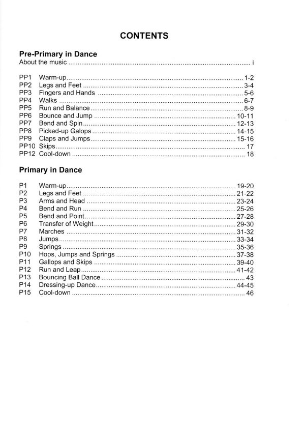 RAD Pre-Primary & Primary in Dance　楽譜　目次
