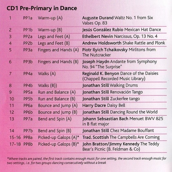 RAD Pre-Primary in Dance, Primary in Dance　バレエレッスンCD　トラックリスト1