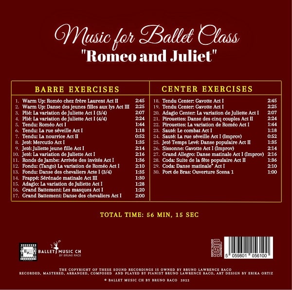 Music for Ballet Class 「ロミオとジュリエット」　バレエレッスンCD　トラックリスト