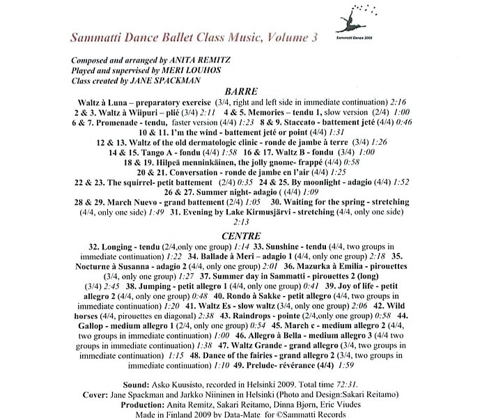 Sammatti Dance Ballet Class Music Vol.3　バレエレッスンCD　トラックリスト