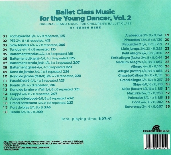 Ballet Class Music for the Young Dancer, Vol.2　バレエレッスンCD　トラックリスト