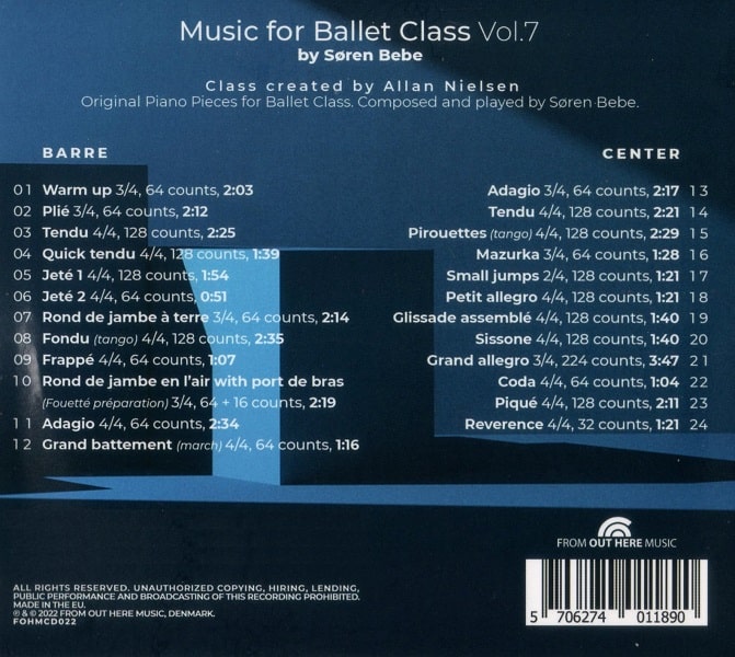 Music for Ballet Class Vol.7　バレエレッスンCD　トラックリスト