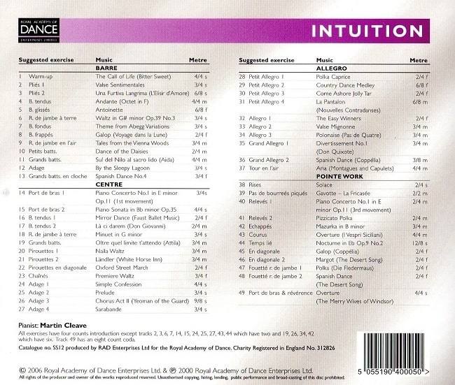 Studio Series Intuition Vol.2　バレエレッスンCD　トラックリスト