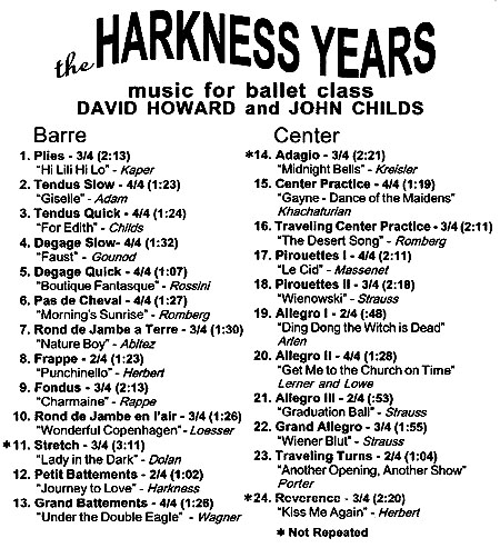 The Harkness Years　バレエレッスンCD　トラックリスト